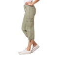 thumbnail image 3 of Juniors' WallFlower Luscious Curvy Insta Stretch Mid Rise Cargo Crop Pants Color: Vetiver Size: 17, 3 of 4