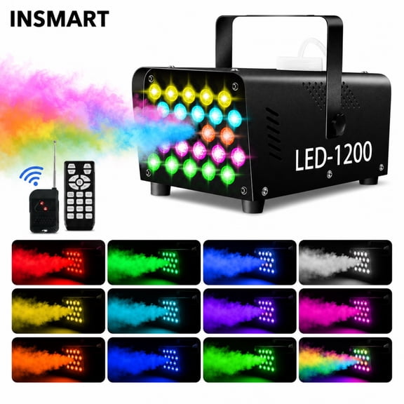 INSMART 600W LED Fog Machine with Wireless Remote Control 13 Adjustable Colors and 4 Projection Modes Smoke Generator for Halloween Wedding DJ Shows Stage Lighting and Family Parties
