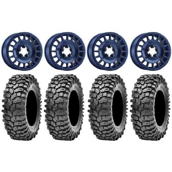 Method 407 15" Wheels Blue 32" Roxxzilla 396 Tires Polaris RZR Turbo R & Pro R Ranger 1500 Xpedition