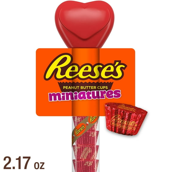 Reese's Miniatures Milk Chocolate Peanut Butter Cups Valentine's Candy, Plastic Cane 2.17 oz