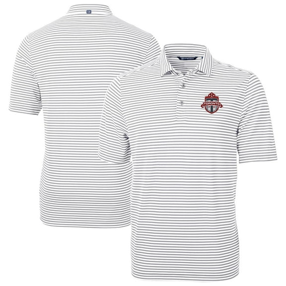 Men's-Cutter & Buck Gray Toronto FC Virtue Eco Pique Stripe Recycled Polo