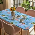thumbnail image 3 of Desert Landscape Table Cloths for 4 Foot Rectangle Tables, Cute Camels Palm Trees Houses Leaves Blue Patio Waterproof Elastic Fitted Tablecloths, Washable Rectangular Table Cover for Camping, 3 of 8