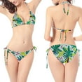 thumbnail image 2 of Wyobmus Women 2 Piece String Bikini Set Floral Print Halter Side Tie Triangle Thong Swimsuits Bathing Suit D-Green, 2 of 4