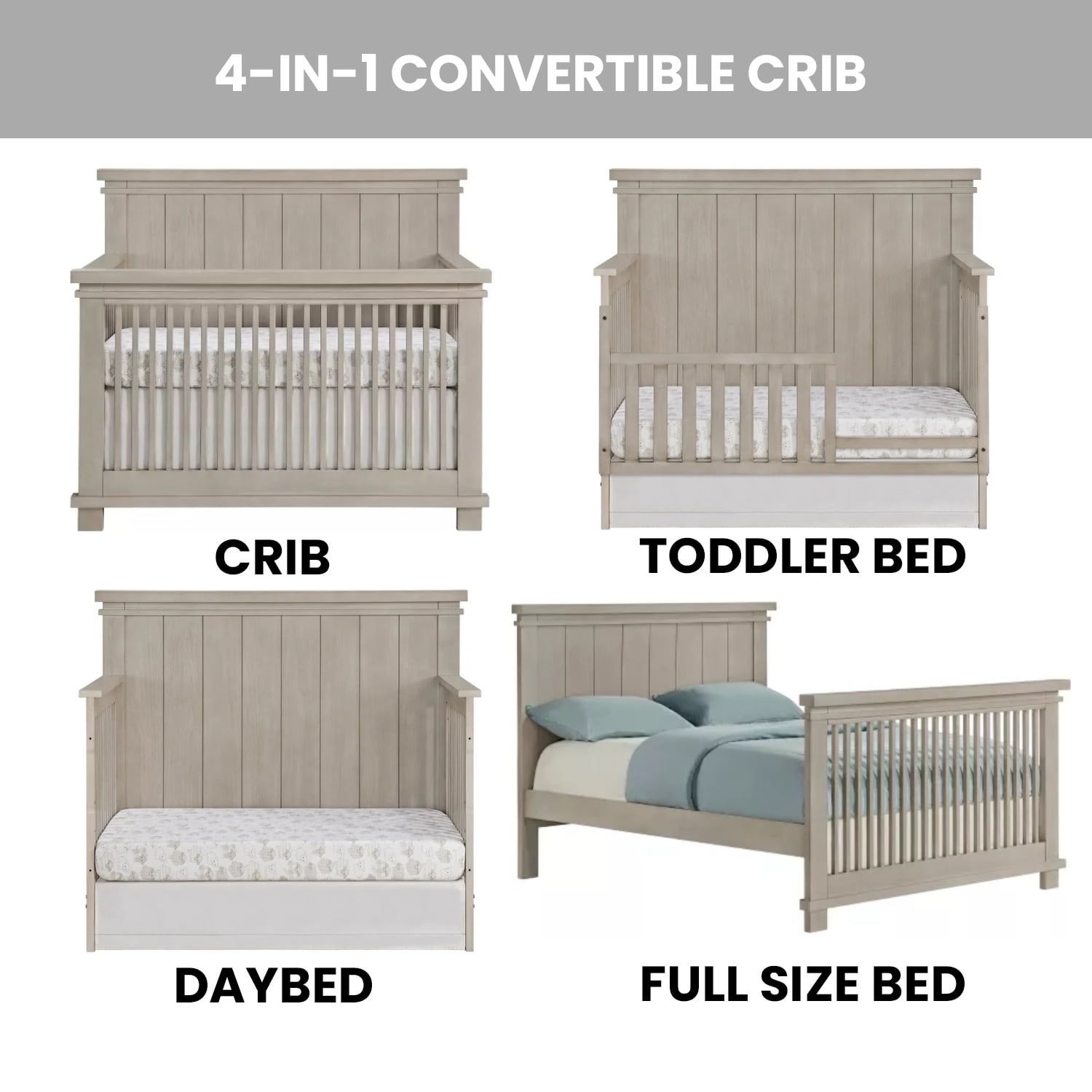 Soho Baby Hampton 4-in-1 Convertible Crib, Stone Wash, GreenGuard Gold Certified