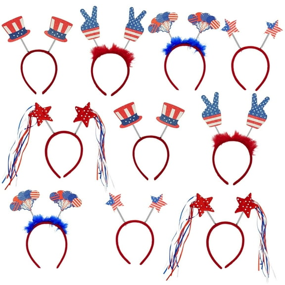 4E's Novelty 4th of July Headband Bulk – 10 Pack Patriotic Head Bopper American Flag for Kids & Adults