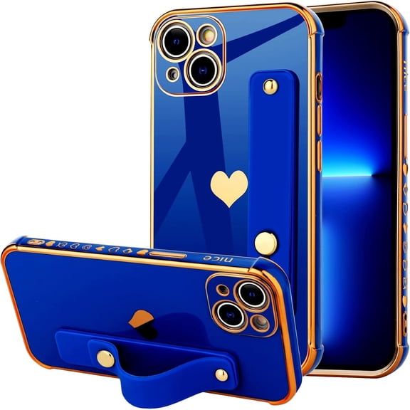 Compatible with iPhone 13 Case Cute Luxury Plating Edge Bumper Case, Raised Corners Bumper Drop Protection with Full Camera Lens Protection Cover for iPhone 13 for Women Girl(Royal Blue)