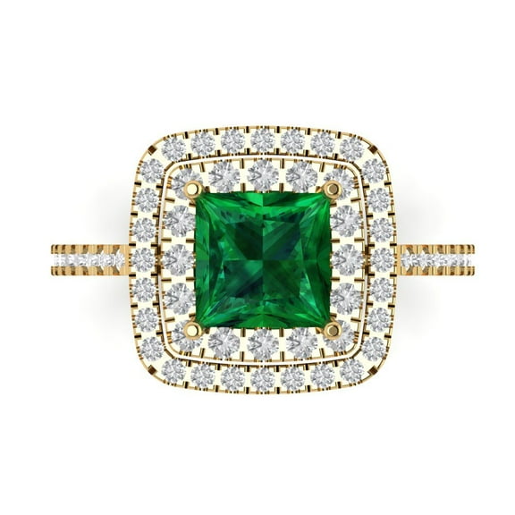 Halo Engagement Ring for Women - 2.07ct Simulated Emerald in 14K Yellow Gold Promise Ring