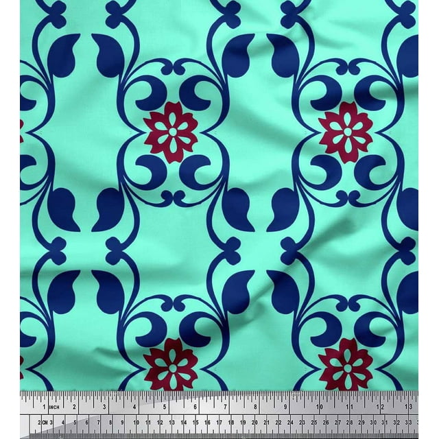 Soimoi Tissu de Velours Imprimé Damassé Floral et Filigrane 1 Yard 58 Inch Wide