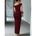 thumbnail image 3 of Women'S Elegant Maxi Dress Short Sleeve Bodycon Cocktail Prom Summer Oblique Off-Shoulder Wine Red XXL, 3 of 5