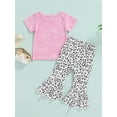 thumbnail image 4 of Gureui Toddler Infant Baby Girls Pants Set, Short Sleeve Letter/Rose  Cattle O-Neck T-Shirt, Rose  Cattle/Leopard Bell-Bottom Long Pants 2Pcs Clothes Set, 4 of 9