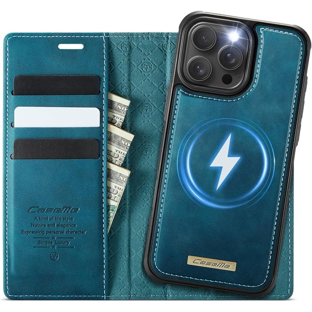 Compatible con Funda Billetera Desmontable para iPhone 16 Pro Compatible con Magsafe, Soporte para Tarjetero con Bloqueo RFID y Tapa de Cuero PU 2 en 1 Funda Magnética a prueba de Golpes