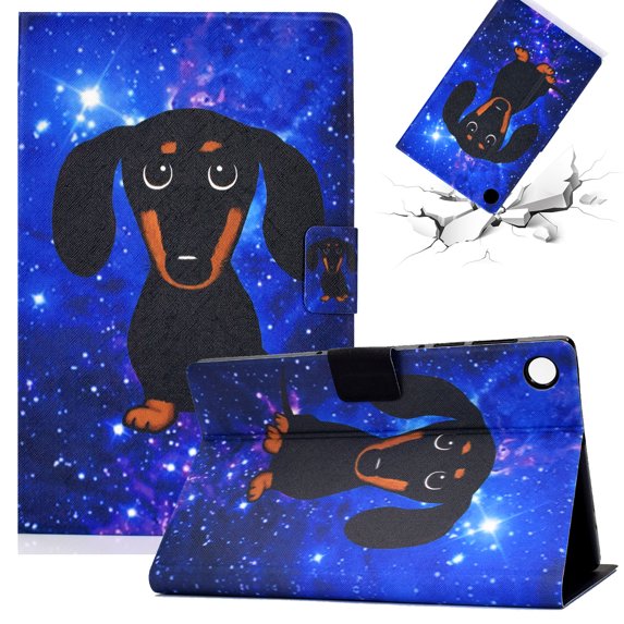 SaniMore Case for Samsung Galaxy Tab A8 Case 10.5" 2022 SM-X200/X205, PU Leather Tablet Auto Wake/Sleep Card Holder Anti-slip Strip Kickstand Shockproof TPU Backplane Wallet Case, Black Dog