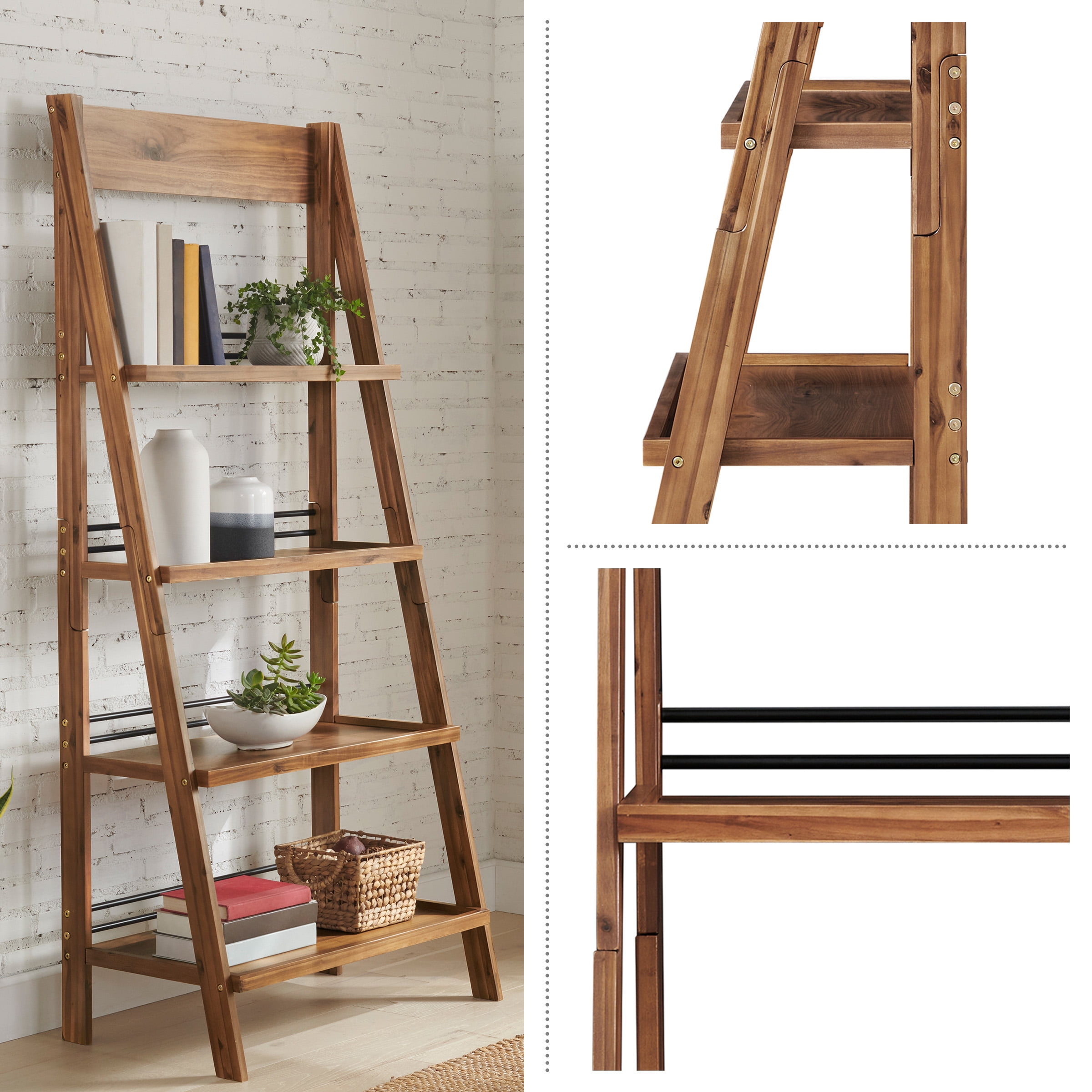 Lavish Home 4-Tier Tall Ladder Bookshelf for Living Room or Office (Walnut)