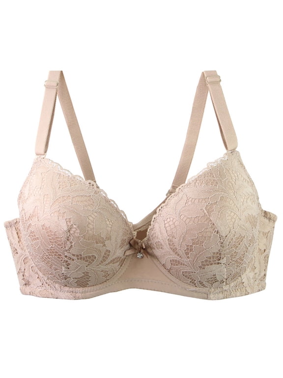 Lace Wire Bras for Women Solid Color Push Up Soft Everyday Bra for Vacation, Supportive Full Coverage Lightly Lined Bra 38C, Khaki