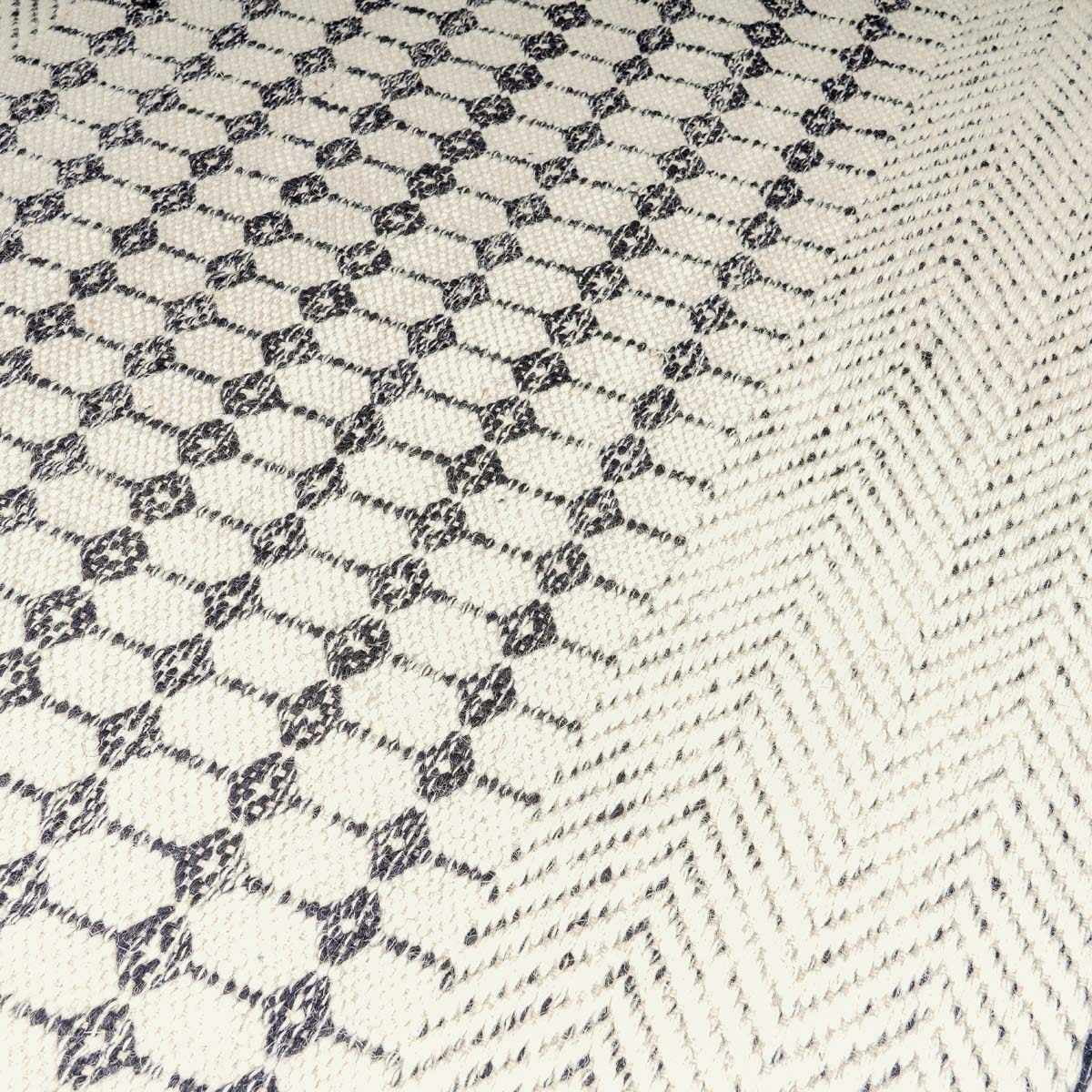 Hauteloom Tideswell Boho Hand Woven Wool Striped Geometric Textured Area Rug - Farmhouse Moroccan Trellis Carpet for Living Room, Bedroom - Black, Beige, Gray - 6' x 9'