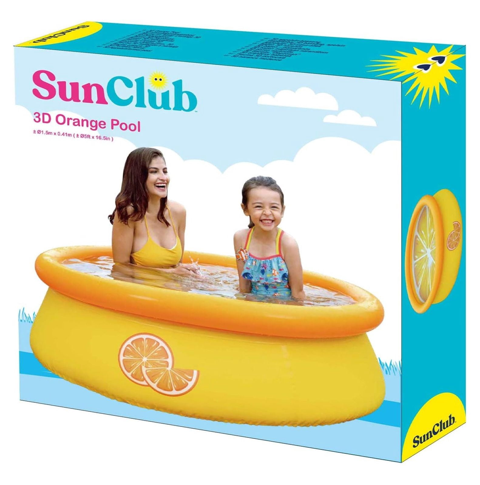 YfulYde Sun Club 17789 5 Foot x 16.5 Inch 1 to 2 Person Capacity Orange 3D Kids above Ground Inflatable Outdoor Backyard Kiddie Swimming Pool, 2 Pack