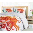 thumbnail image 5 of Underwater Duvet Cover Sets, Illustration of Red Haired Mermaid Romantic Imagination Theme, Bedding Set with 2 Duvet Covers & 4 Pillowcases, 2 Pack Queen Size, Dark Orange Turquoise, by Ambesonne, 5 of 7