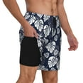 thumbnail image 3 of Haiem White Leaves Mens Swim Trunks with Compression Liner 2 in 1 Swimming Shorts Stretch Swimwear Quick Dry,Board Shorts-XX-Large, 3 of 9