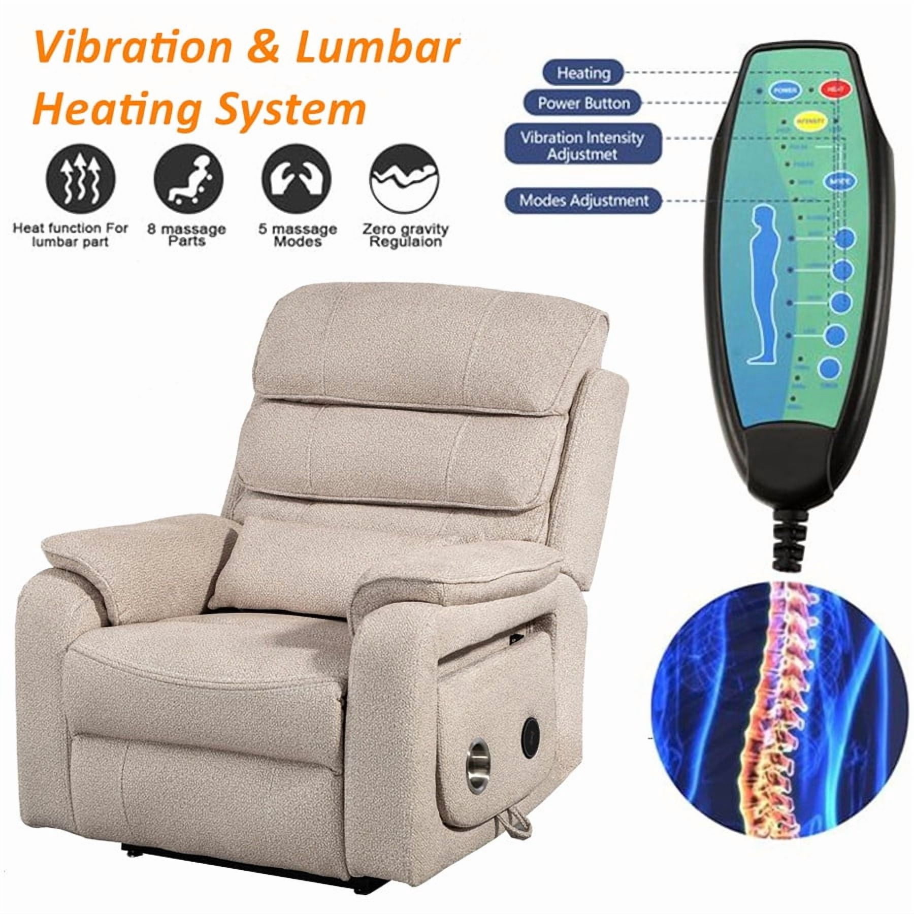 LITVZ Large Lift Chairs Recliner for Elderly, Infinite Position Dual Motor Power Lay Flat, Stand Up Recliner Lift Chair with Massage and Heat, Lumbar Pillow, Wireless Charging & Cup Holder