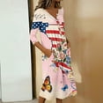 thumbnail image 5 of Wutalume Womens Summer Dresses Patriotic - 3/4 Sleeve Button-Down Mid-Length Lightweight Casual Sundress for July 4th BBQ ,Pink XL, 5 of 8