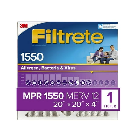 Filtrete by 3M 20x20x4 MERV 12 Allergen Bacteria & Virus HVAC Furnace Air Filter 1550 MPR 1 Filter