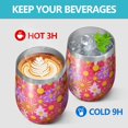 thumbnail image 4 of 12oz Stemless Wine Tumblers Red Daisy Flower Retro Pattern Vacuum Insulated Stainless Steel Travel Tumbler Cups Mug with Lid and Straw for Champaign,Cocktail,Beer with Cleaning Brush, 4 of 5