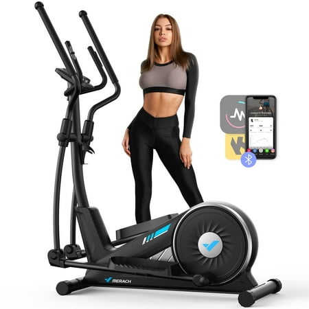 MERACH Elliptical Exercise Machine, Ultra-Quiet Magnetic Drive Elliptical Trainer with 16 Auto Resistance Levels, 350lbs Weight Capacity, Fitness App Compatible, Cardio Workout Equipment for Home Gym