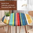 thumbnail image 4 of Colorful Stripes Round Tablecloth, Fitted Table Cover with Elastic for 55"-60" Round Tables, Modern Abstract Art Vertical Striped Table Cloth Outdoor Indoor Dinning Party Waterproof Tablecloths, 4 of 7