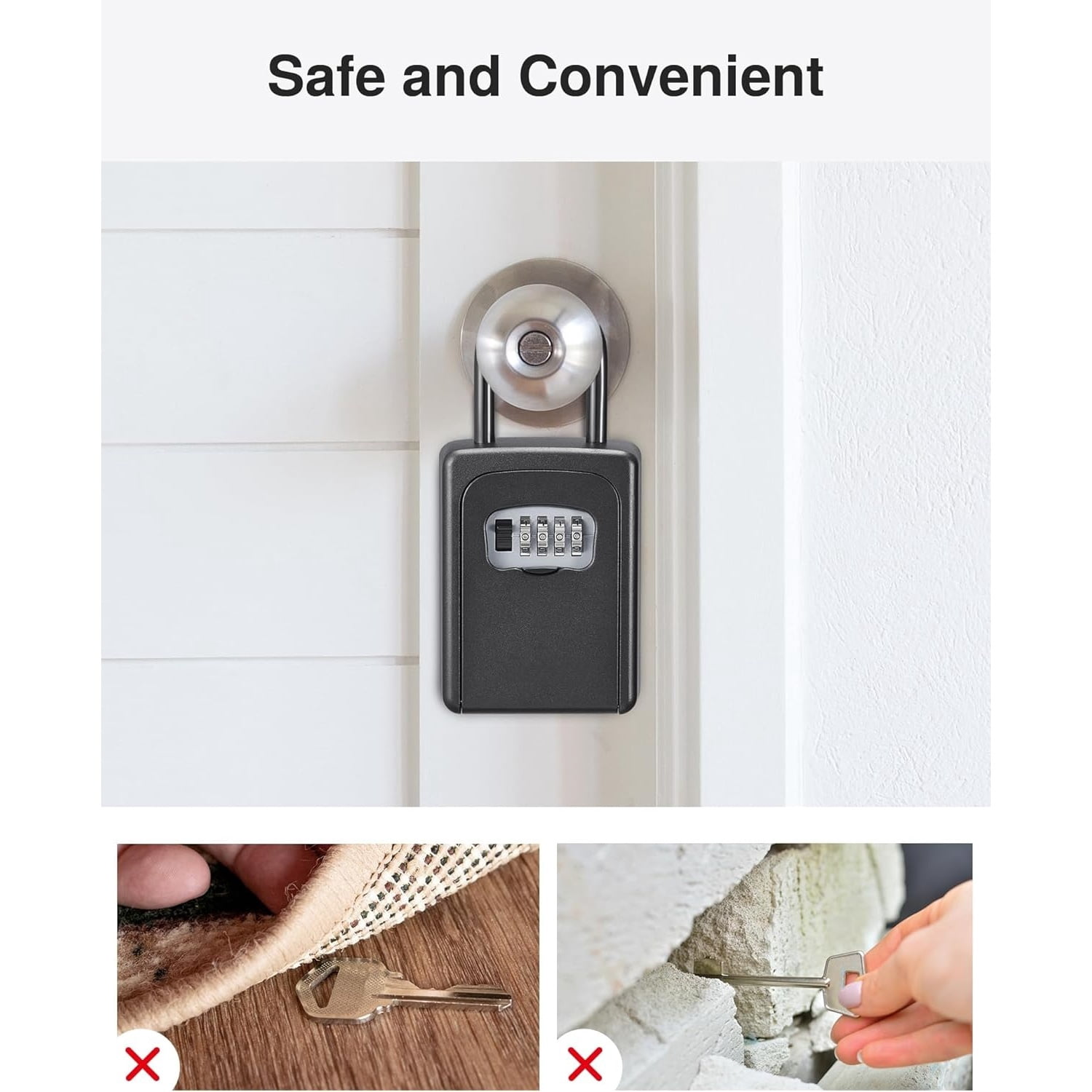 Large Key Lock Box Resettable Combination Lockbox, Portable Wall Mount Lockbox Security Safe Box for Outside Outdoor Home Office Door Handle House Key, Pure Black (2 Pack)
