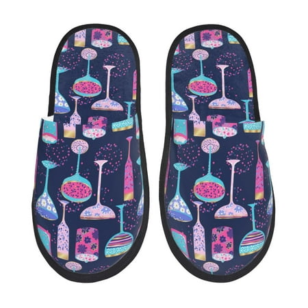 Balery Wine Glasses And Cocktails Slient Indoor Furry Fleece Comfort House Shoes Soft Non-Slip Home Shoes Cotton slippers House Slippers-- Medium