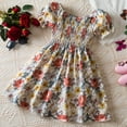 thumbnail image 4 of MIXUE Toddler Girls Casual Dresses Floral Print Square Collar Short Puff Sleeve A Line Slim Dress Streetwear,Brown,6-7 Years, 4 of 9