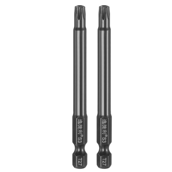 Uxcell 2pcs T27 Torx Head Screwdriver Bit 1/4" Hex Shank 3" Long Magnetic with Hole
