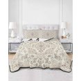 thumbnail image 3 of Quilts Queen Size, Beige Boho Soft Comforter Bedding Set for Bed, Vintage Ethnic Floral Abstract Geometric Lightweight Quilted Bedspread with Pillow Cover(2 Pieces) for All Season, 90x96 Inch, 3 of 6