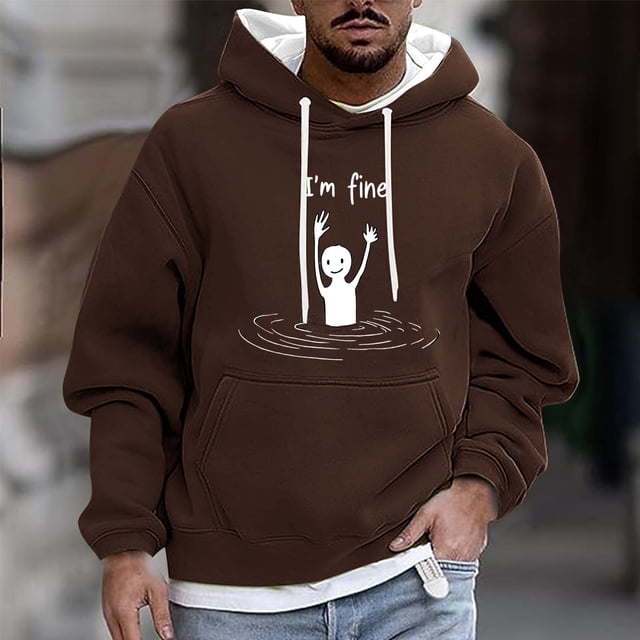 Dolkfu Sudadera de invierno para hombre con capucha, sudadera casual con estampado y bolsillo tipo canguro, camiseta de estilo callejero para hombre. M