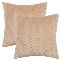 REGALWOVEN Pack of 2 Soft Plush Throw Pillow Covers Decorative Farmhouse Cushion Pillowcase, Stripe, Home Decor Khaki 18" x 18"