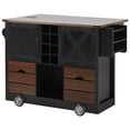 thumbnail image 5 of Farmhouse Kitchen Island with Drop Leaf and Power Outlet, Mobile Kitchen Cart with 2 Doors, 2 Drawers, Spice Rack, Large Wheels for Kitchen and Dining Room Storage, Black, 5 of 9