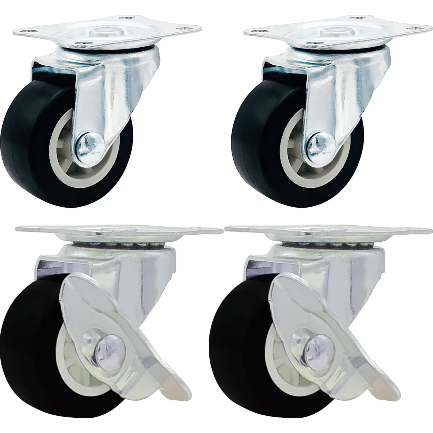NEW C-GD20HRS C-GD20HRSB 4-PK SWIVEL PLATE DH CASTERS 2" HARD RUBBER WHEELS 