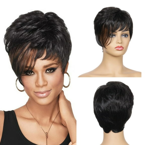 SUCS Human Hair Wigs for Women Black Color Natural Synthetic Fluffy Short Hair Slightly Curly