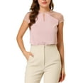 thumbnail image 1 of Allegra K Women's Ruffle Neck Mesh Panel Keyhole Back Cap Sleeve Blouse, 1 of 6