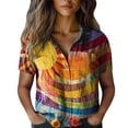 thumbnail image 2 of Bovemsi Women Cotton Shirt Printed Fashion Down Shirts Casual Tops Short Sleeve Blouse, Multi-Color Women's Summer Shirts, L, 2 of 4