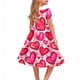 thumbnail image 3 of Vestido de manga corta con cuello en V para niña, estampado de manga corta, falda con cuello doblado y cintura mediana y grande, de poliéster., 3 of 6