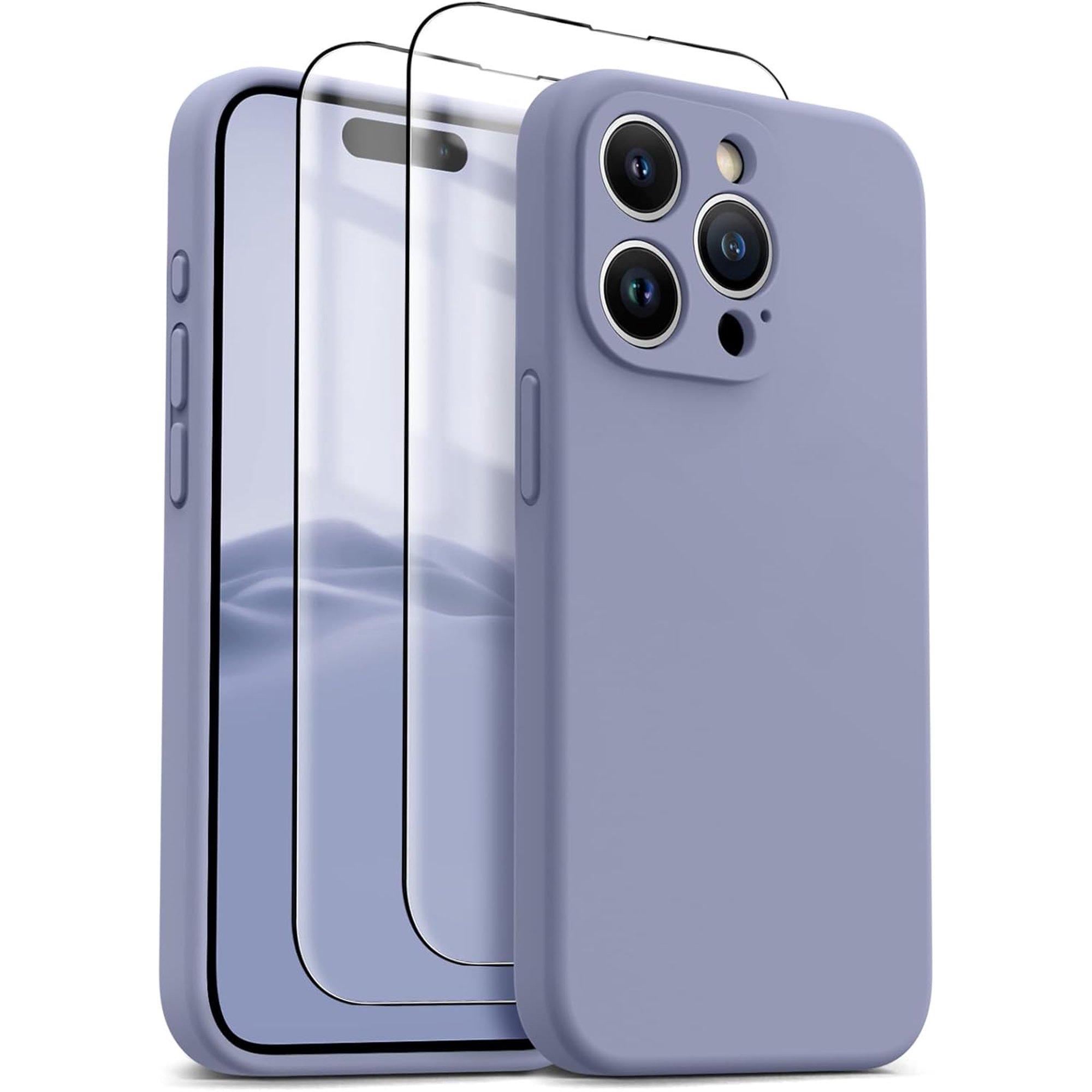 for iPhone 15 Pro Case, Upgraded Silicone Shockproof [2 Pack Screen Protectors] [Compatible with Magsafe] [Camera Protection], Anti-Scratch Microfiber Lining, 6.1 inch, Lavender Gray