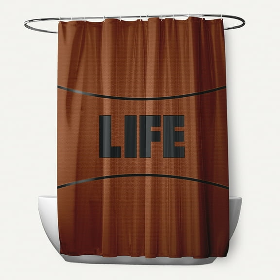 Simply Daisy 70" W x 73" H Life Word Print Polyester Shower Curtain, Orange