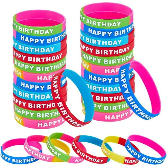 30Pcs Silicone Wristbands Rubber Basketball Waterproof Lightweight Elastic Sports Band with Word Happy Birthday for Football Gym Sport Party 5 Colors
