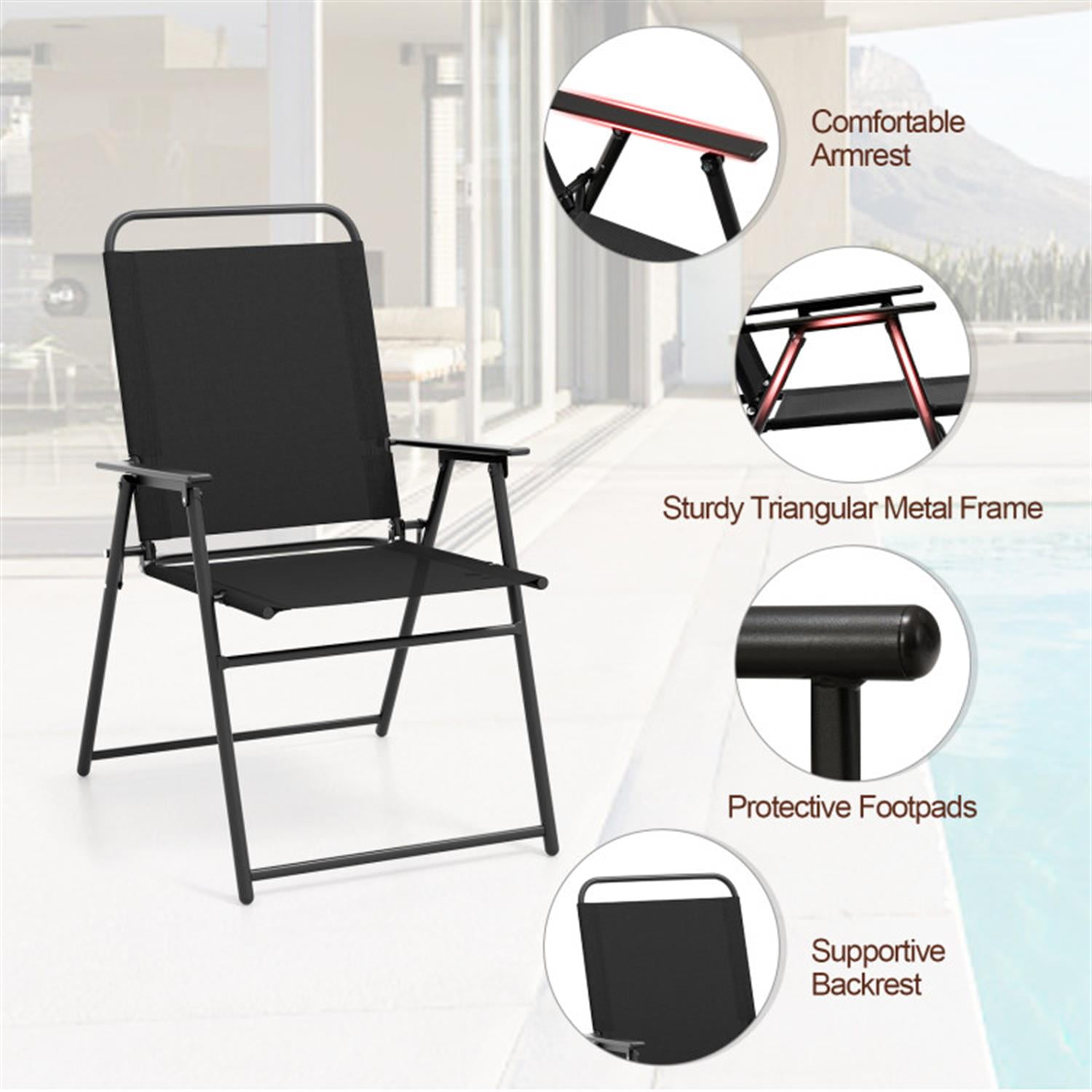 Demi Bonn Outdoor Folding Sling Chairs Set of 2 with Armrest and Backrest, Outdoor Accent Furniture Lounge Chairs for Yard, Garden, Patio, Black