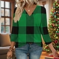 thumbnail image 2 of WRKEKC 3/4 Length Sleeve Womens Tops V Neck Plaid Print Loose Fit Comfortable Casual T-Shirts for Women, 2 of 7