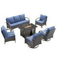 thumbnail image 2 of Unnifurnzi 6 Pieces Patio Furniture with Fire Pit-High Back Patio Swivel Chairs with Patio Couch Patio Furniture Sets for Deck Porch Garden Poolside Backyard-Brown/Blue, 2 of 7