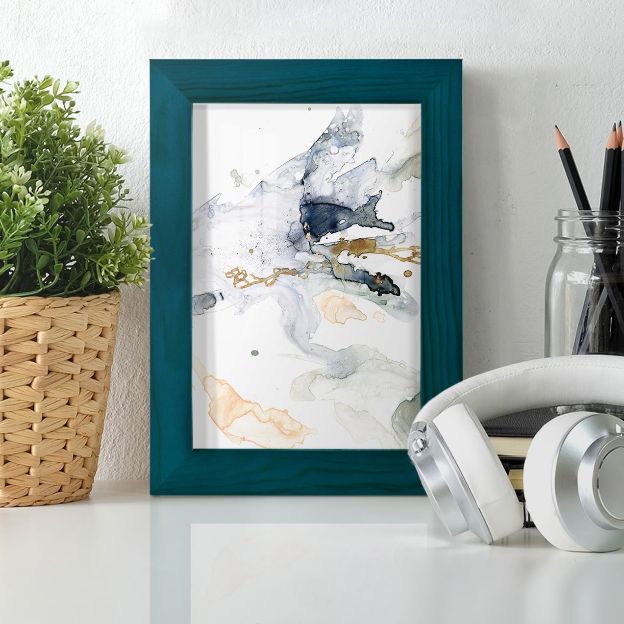 Organic Interlace II -Framed Print w/glass-Ocean Blue