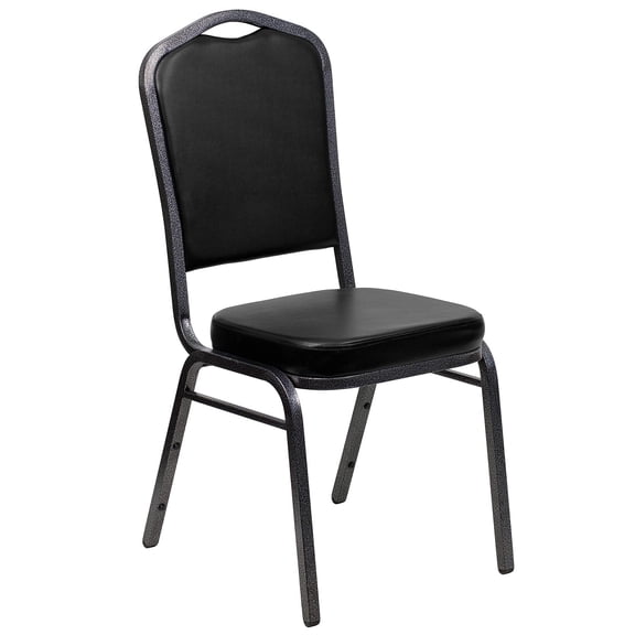 Bowery Hill Vinyl/Steel Crown Back Banquet Stacking Chair in Black