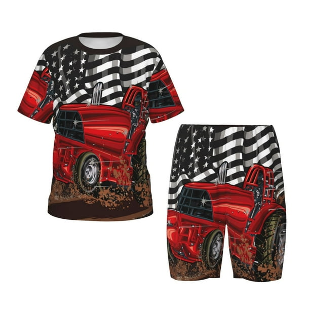 Balery tractor Conjunto de Pijama Infantil de Manga Corta con Estampado – Ropa de Dormir de Algodón Suave-Large